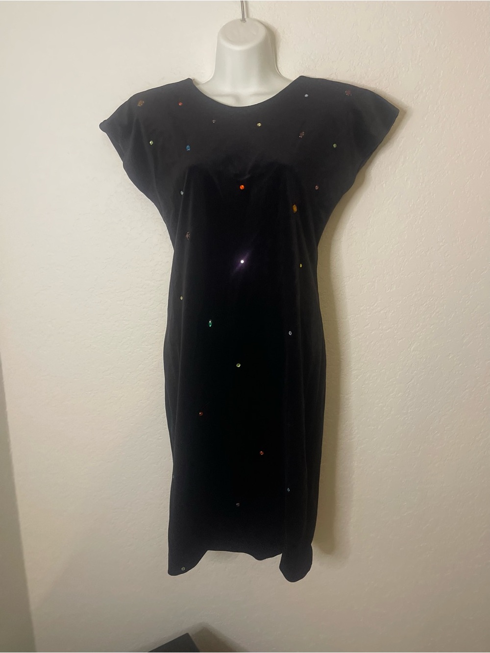 Black Velvet Midi Dress with Multicolor Sequin Accents